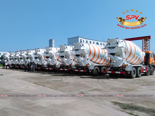 Right back view of 10 units of Beiben concrete mixer truck shipped to Nigeria
